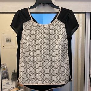 Lauren Conrad blouse, black with front white embroidery